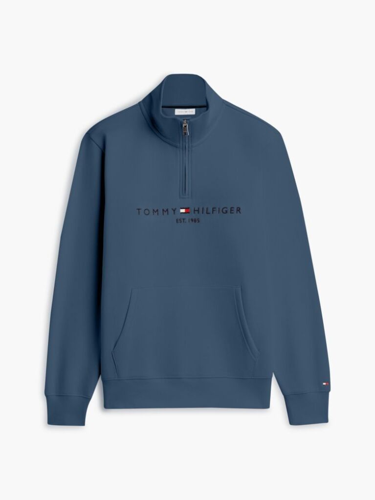 Blue Combining casual style with enhanced comfort, this sweatshirt is made from flex fleece and has a cosy, zip-adjustable mock turtleneck.  Men