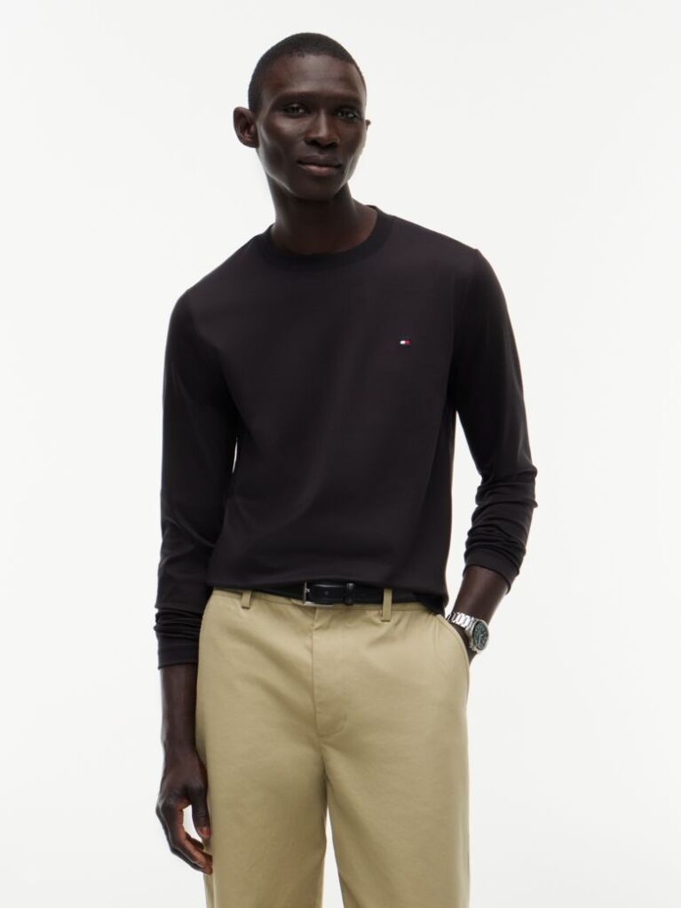 Μαύρο Interlock Μακρυμάνικο T-Shirt Σε Slim Γραμμή  Άνδρες