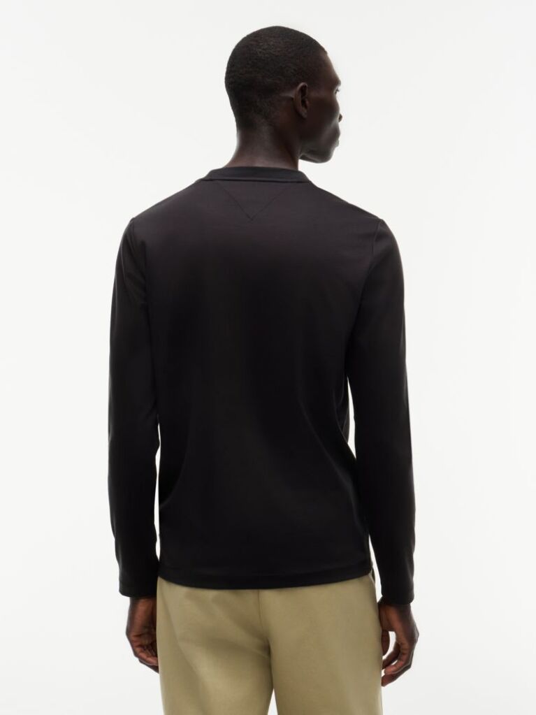 Μαύρο Interlock Μακρυμάνικο T-Shirt Σε Slim Γραμμή  Άνδρες