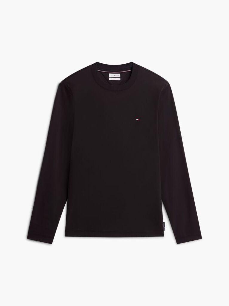 Μαύρο Interlock Μακρυμάνικο T-Shirt Σε Slim Γραμμή  Άνδρες