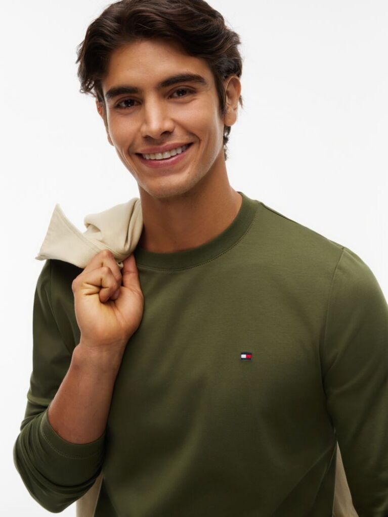Πράσινο Interlock Μακρυμάνικο T-Shirt Σε Slim Γραμμή  Άνδρες