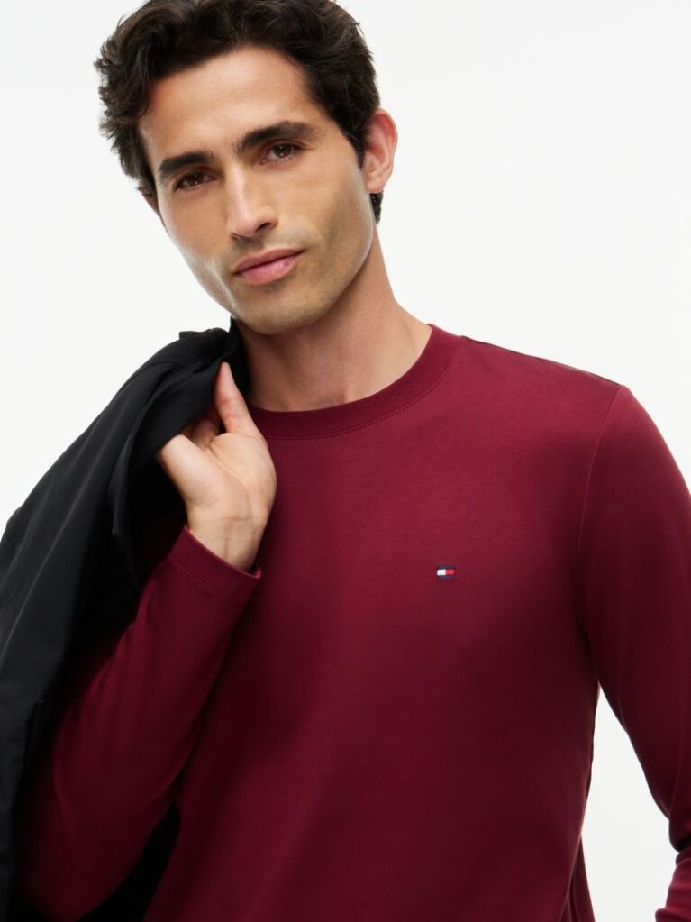 Κόκκινο Interlock Μακρυμάνικο T-Shirt Σε Slim Γραμμή  Άνδρες