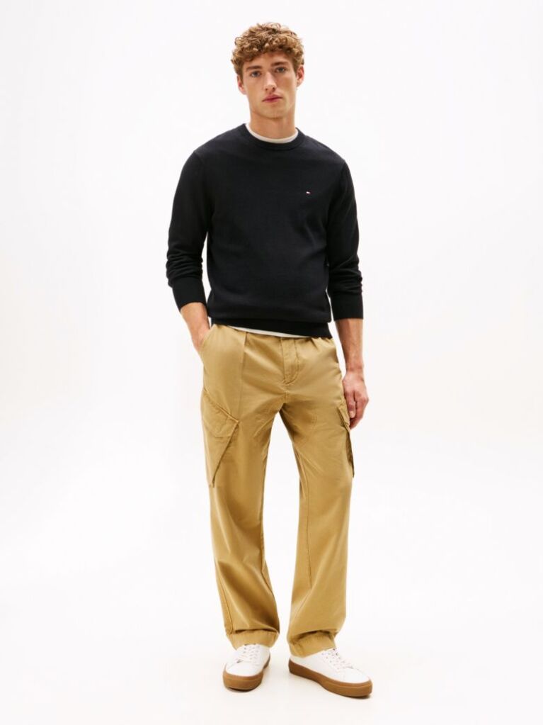 Black Cotton Cashmere Crew Neck Jumper.  Men