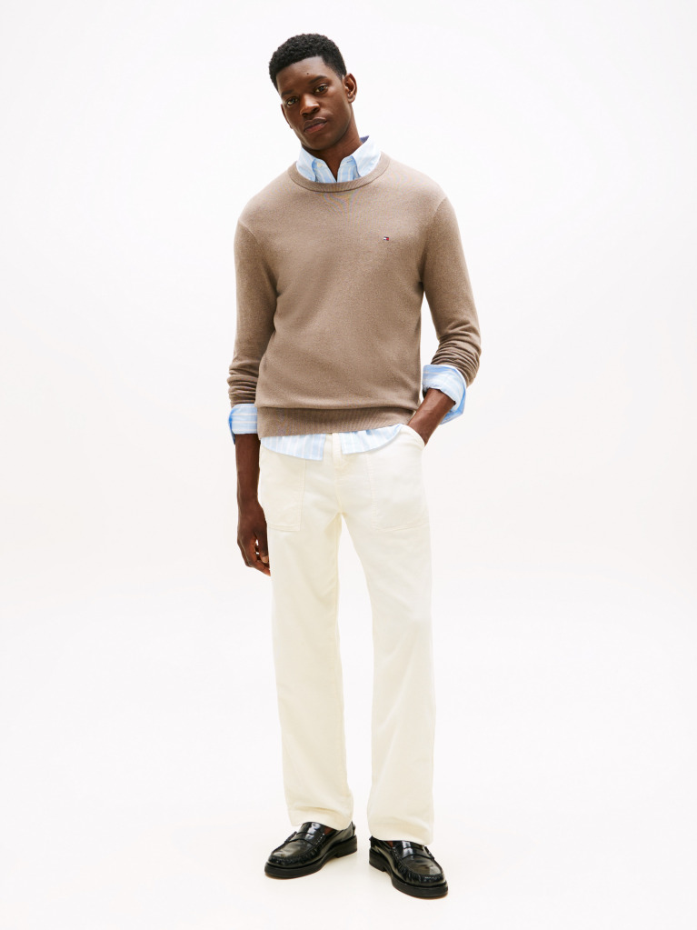 Brown Cotton Cashmere Crew Neck Jumper.  Men