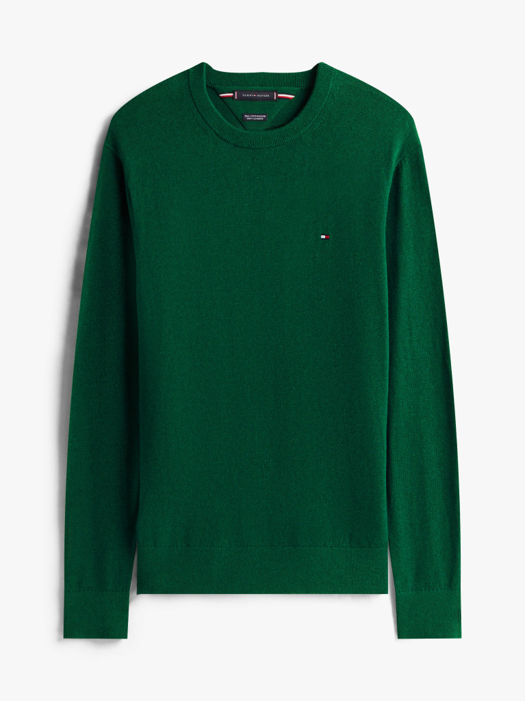 Green Cotton Cashmere Crew Neck Jumper.  Men