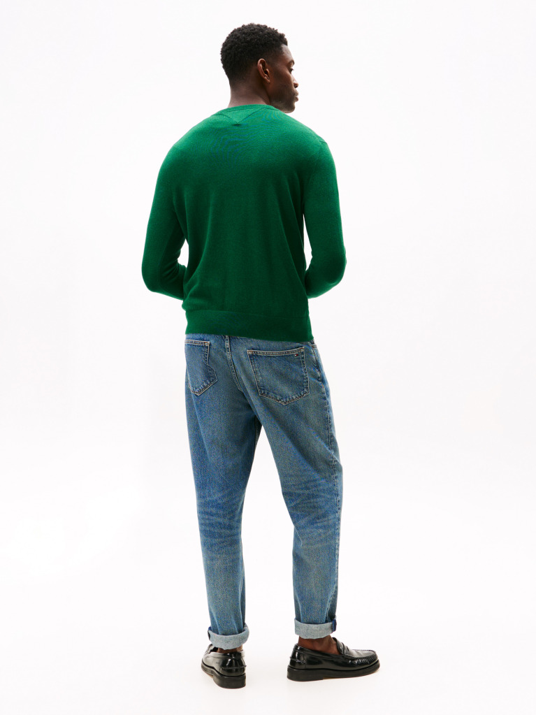Green Cotton Cashmere Crew Neck Jumper.  Men