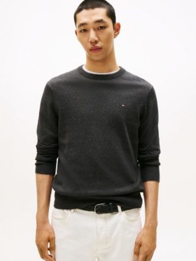 Grey Cotton Cashmere Crew Neck Jumper.  Men