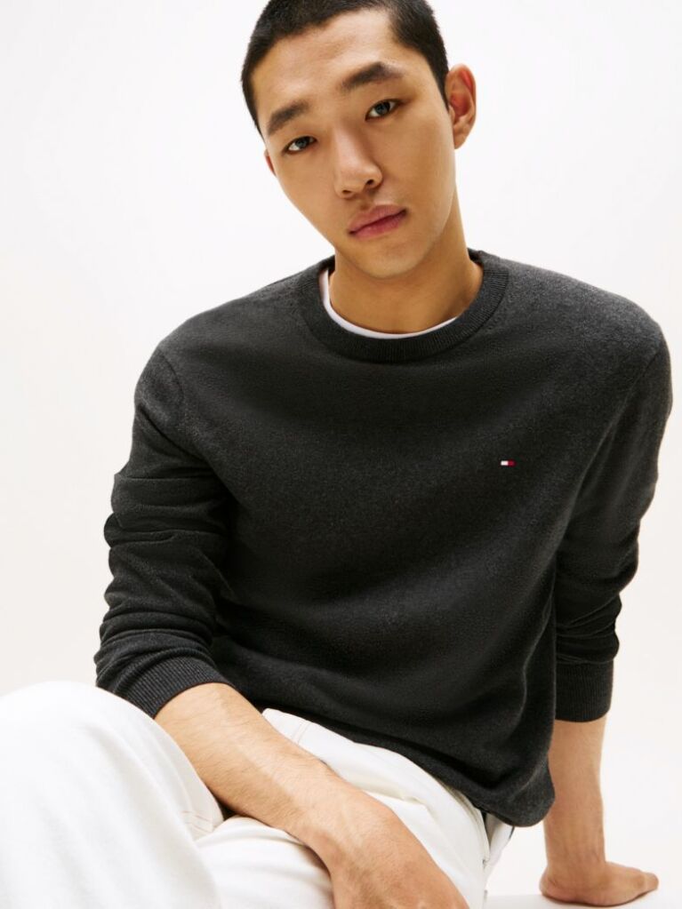 Grey Cotton Cashmere Crew Neck Jumper.  Men