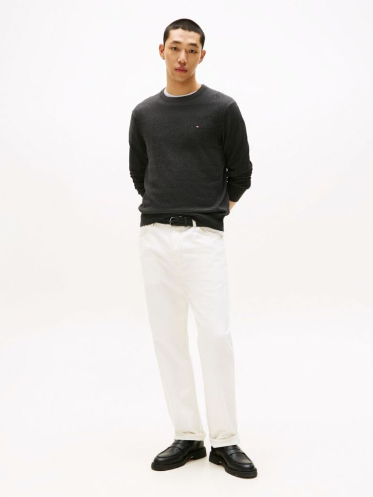 Grey Cotton Cashmere Crew Neck Jumper.  Men