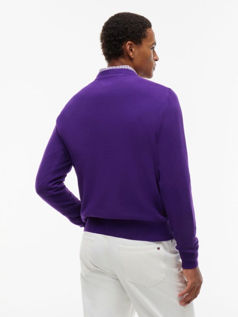 Purple Cotton Cashmere Crew Neck Jumper.  Men