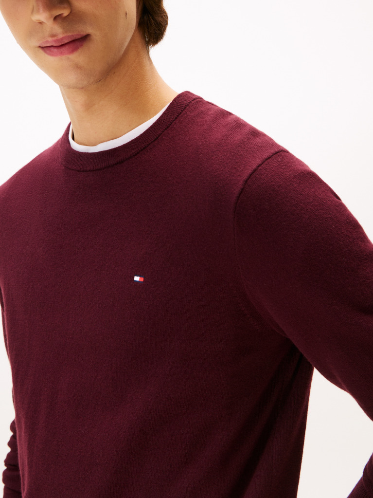 Red Cotton Cashmere Crew Neck Jumper.  Men
