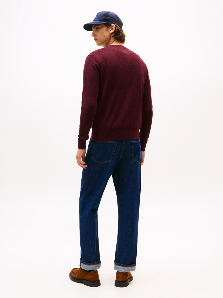 Red Cotton Cashmere Crew Neck Jumper.  Men