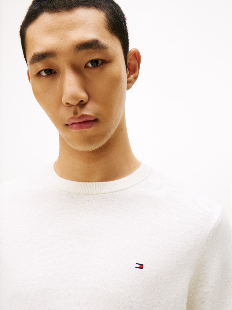 Beige Cotton Cashmere Crew Neck Jumper.  Men