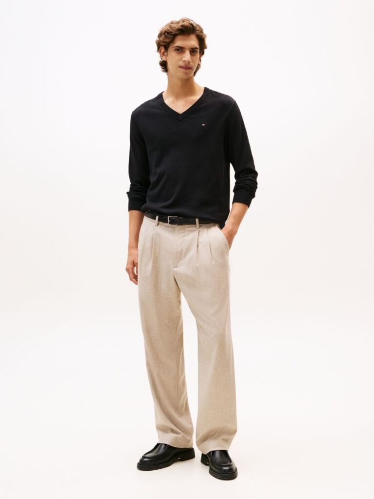 Black Cotton Cashmere V-Neck Jumper  Men