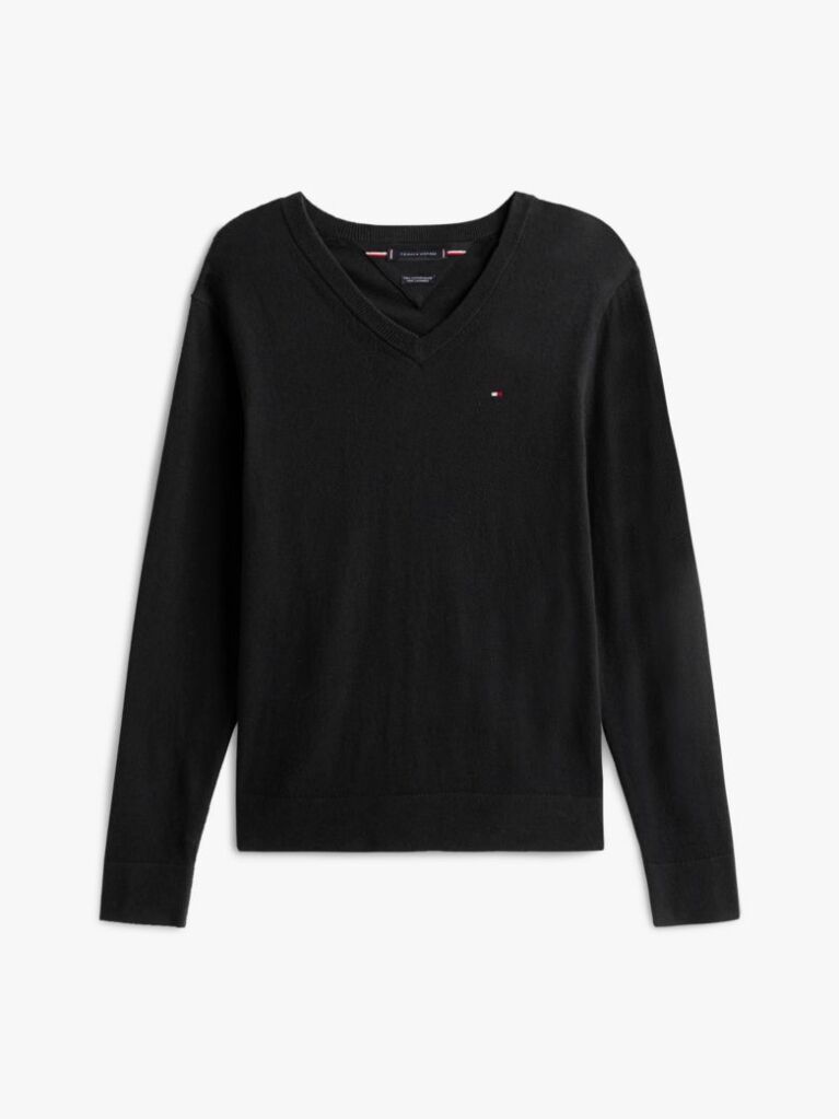 Black Cotton Cashmere V-Neck Jumper  Men
