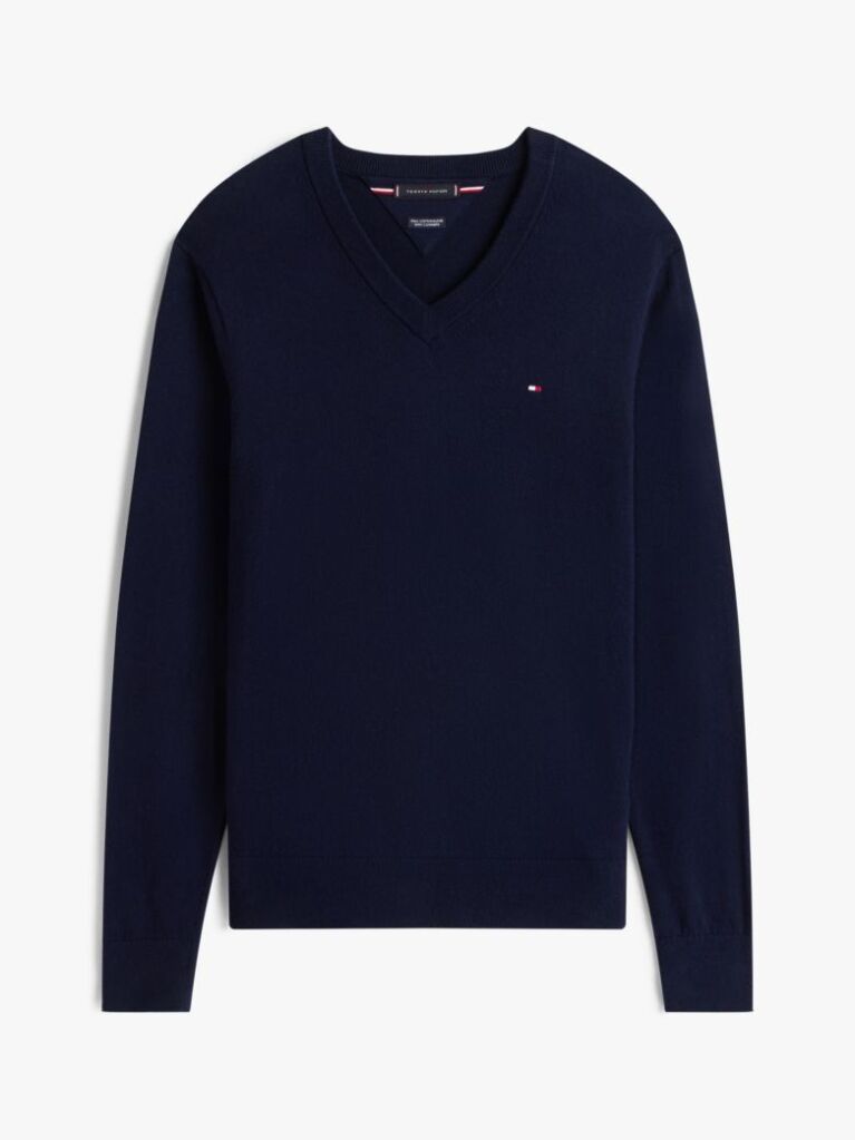 Blue Cotton Cashmere V-Neck Jumper  Men
