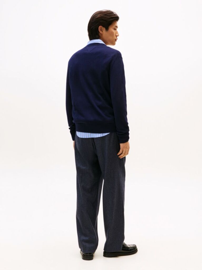 Blue Cotton Cashmere V-Neck Jumper  Men