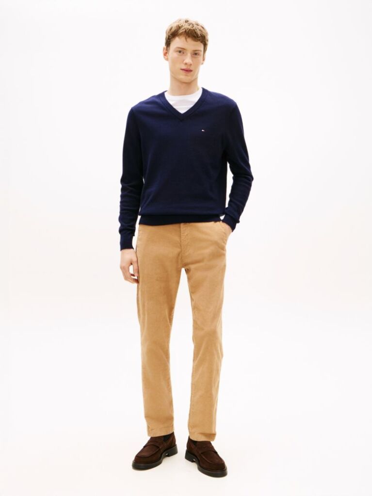 Blue Cotton Cashmere V-Neck Jumper  Men