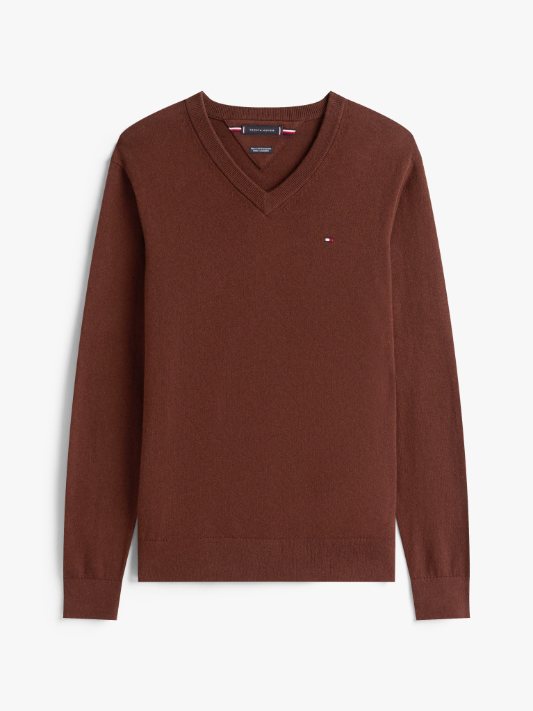 Brown Cotton Cashmere V-Neck Jumper  Men