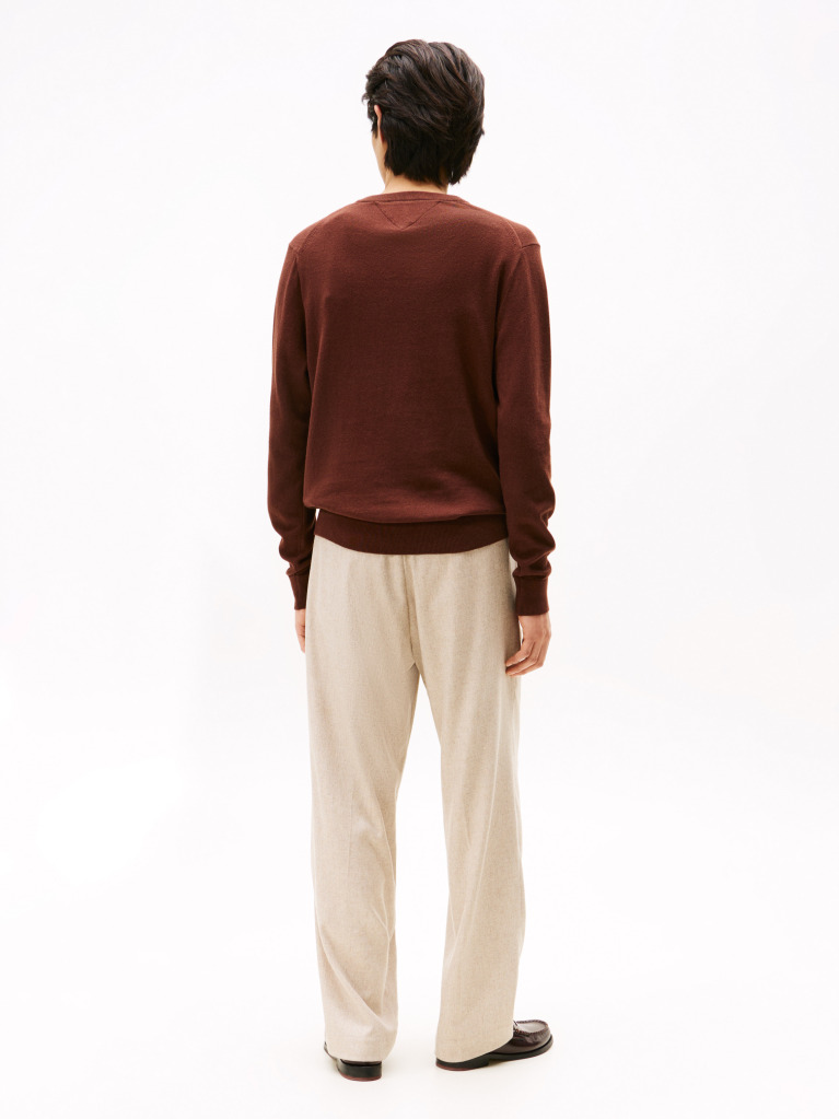 Brown Cotton Cashmere V-Neck Jumper  Men