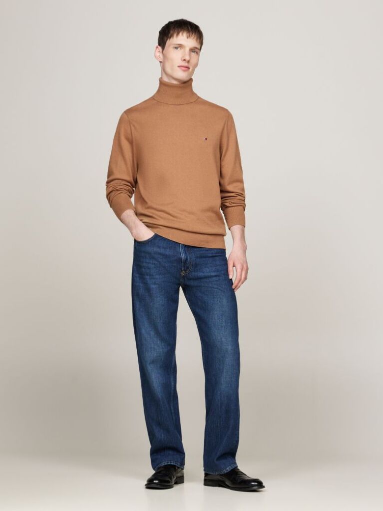 Brown Cotton Cashmere Roll Neck Jumper  Men