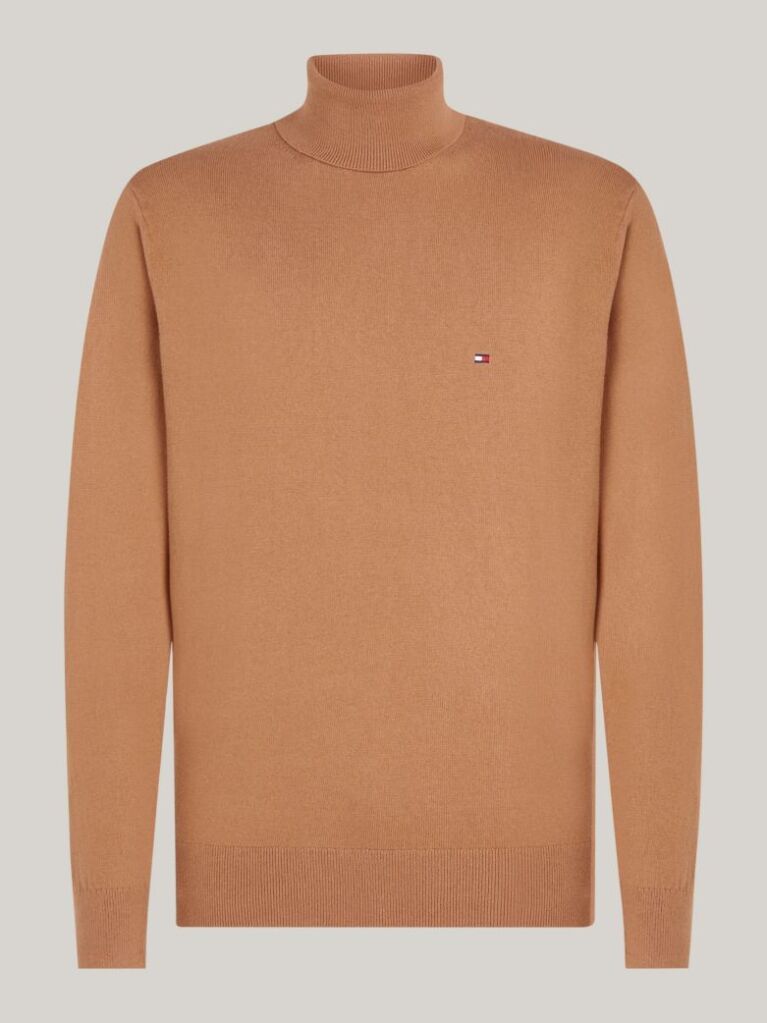 Brown Cotton Cashmere Roll Neck Jumper  Men