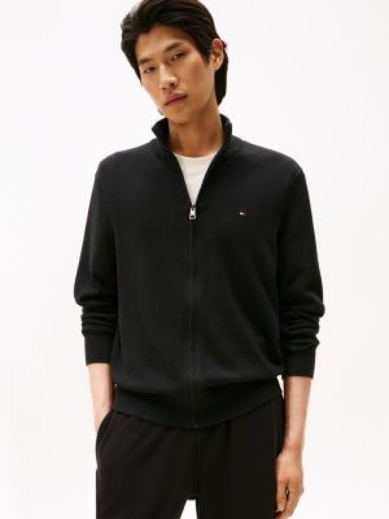 Black Cotton Cashmere Zip-Thru Cardigan  Men