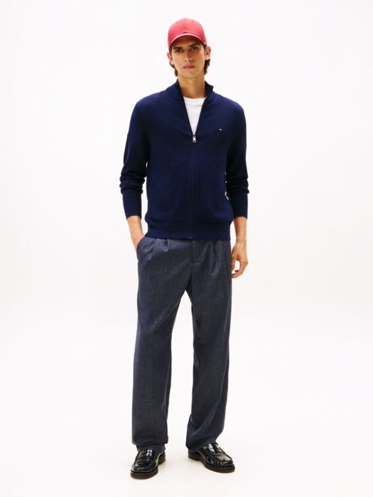 Blue Cotton Cashmere Zip-Thru Cardigan  Men