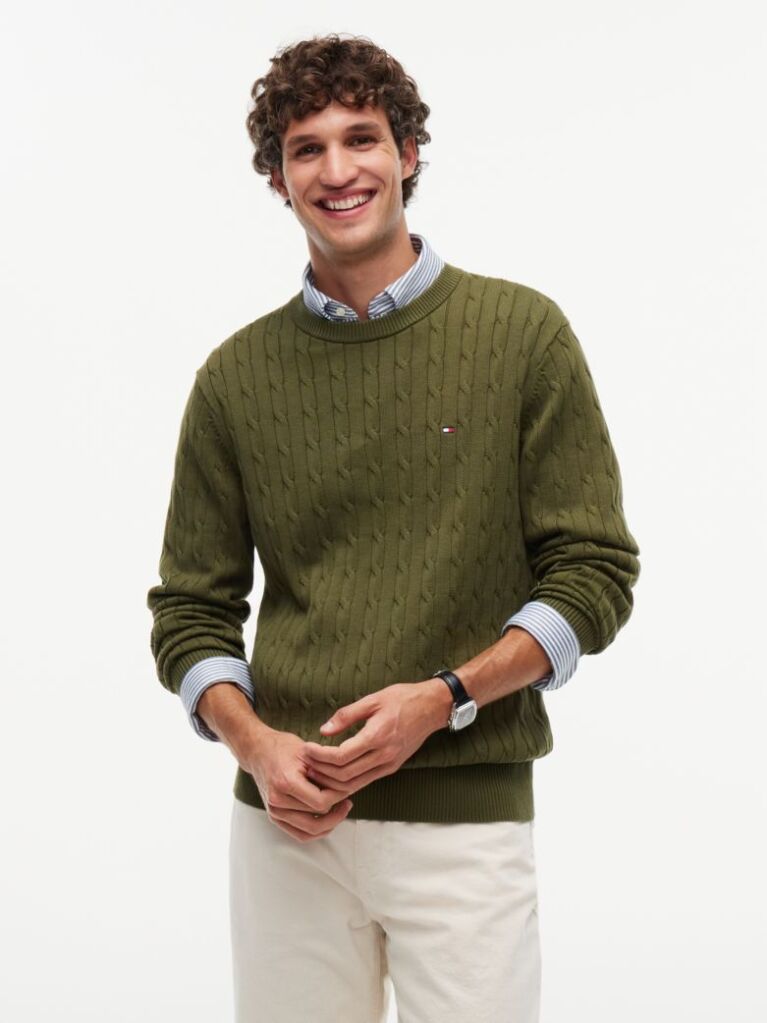 Green Classics Cable Knit Relaxed Fit Jumper  Men