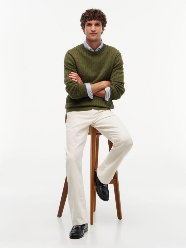 Green Classics Cable Knit Relaxed Fit Jumper  Men