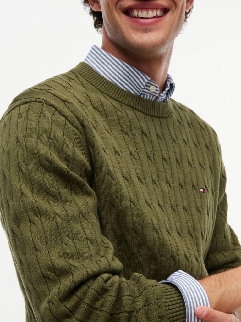 Green Classics Cable Knit Relaxed Fit Jumper  Men