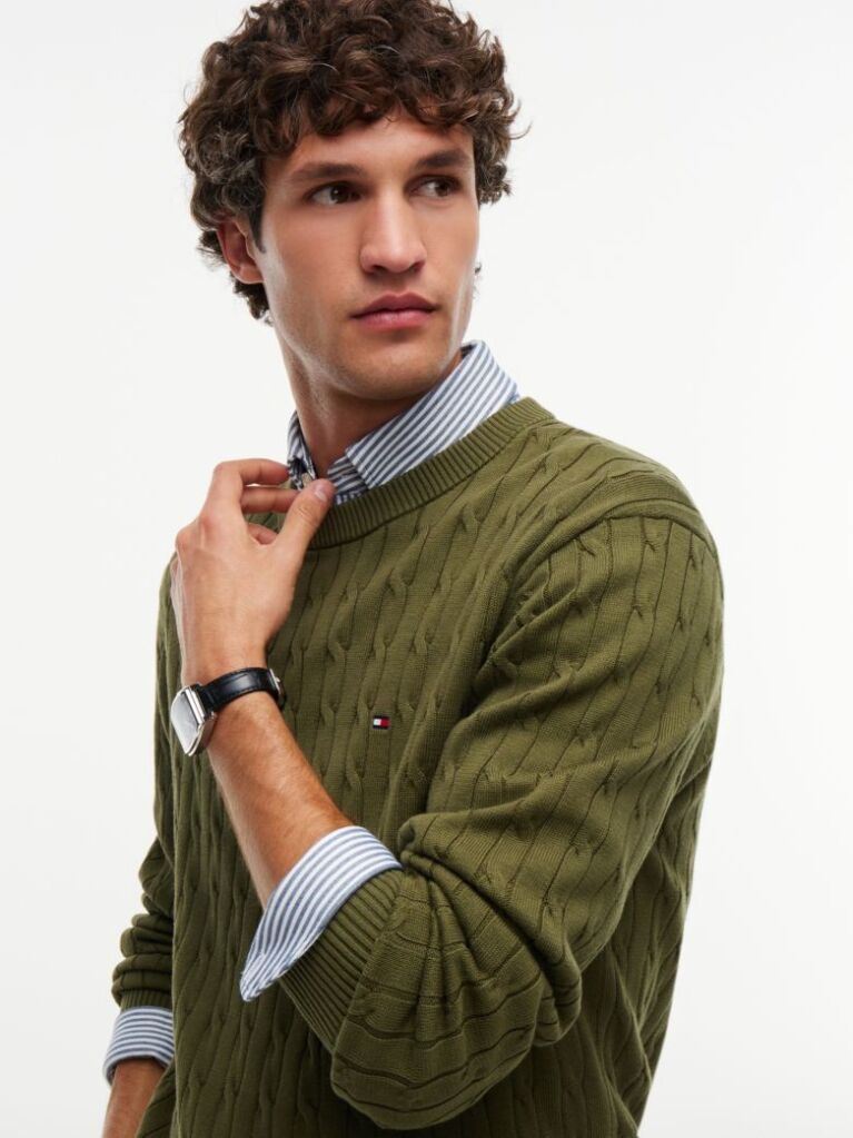 Green Classics Cable Knit Relaxed Fit Jumper  Men