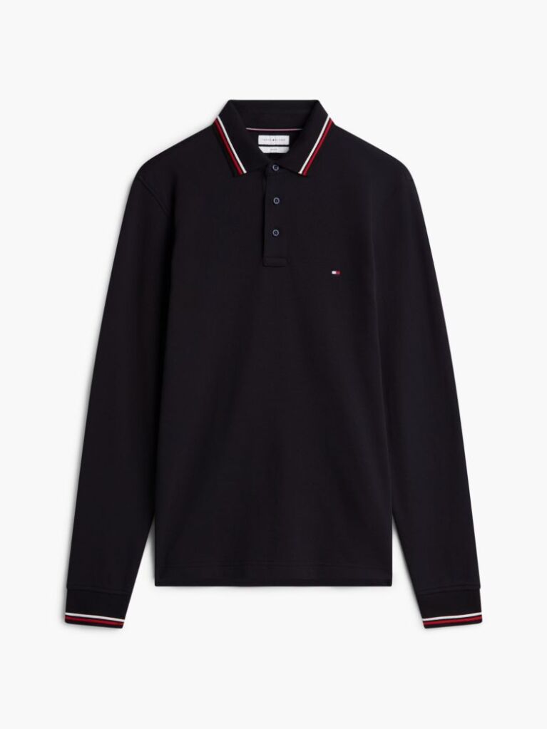 Black Tipped Long Sleeve Slim Polo Shirt  Men
