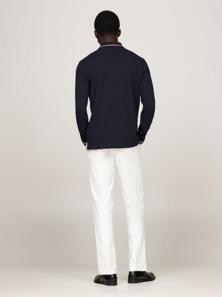 Blue Tipped Long Sleeve Slim Polo Shirt  Men