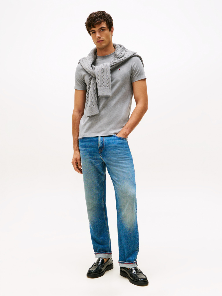 Grey Flag Embroidery Interlock Slim Fit T-Shirt  Men