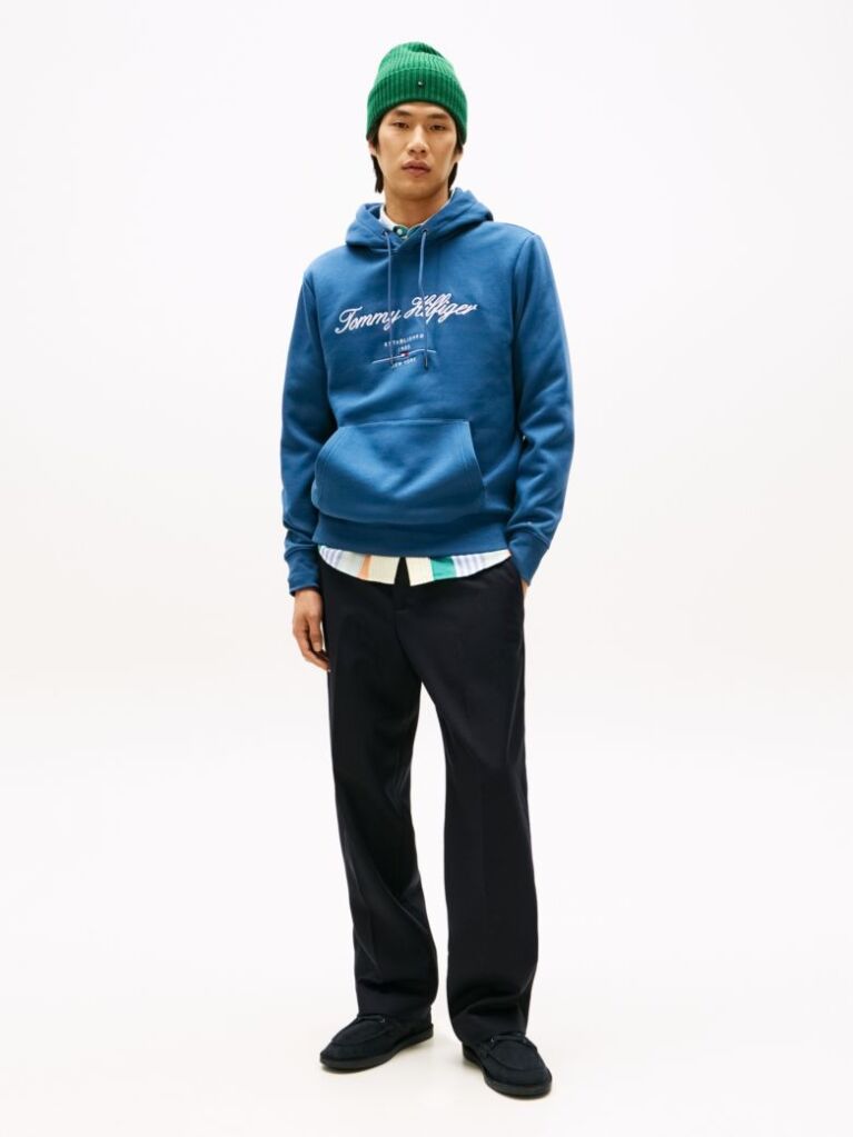 Blue Script Logo Hoodie  Men