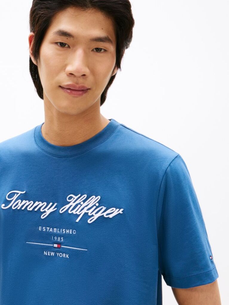 Blue Script Logo Crew Neck T-Shirt  Men