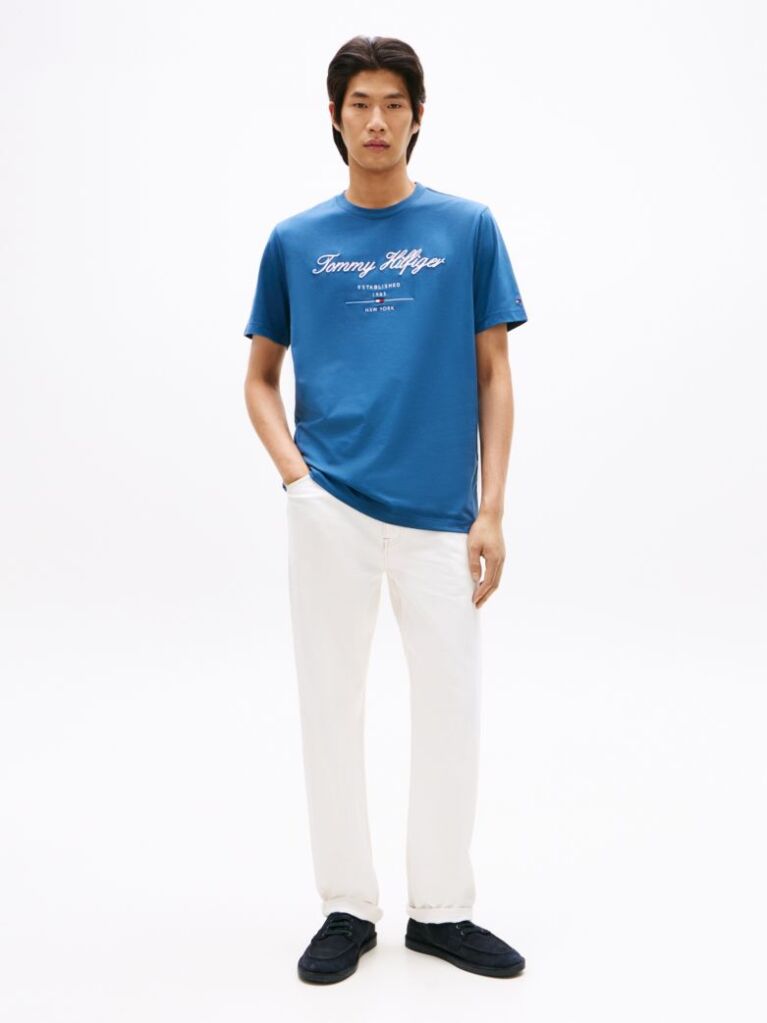 Blue Script Logo Crew Neck T-Shirt  Men