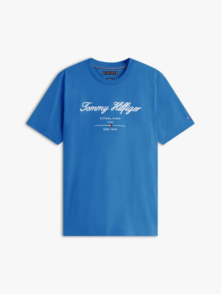 Blue Script Logo Crew Neck T-Shirt  Men