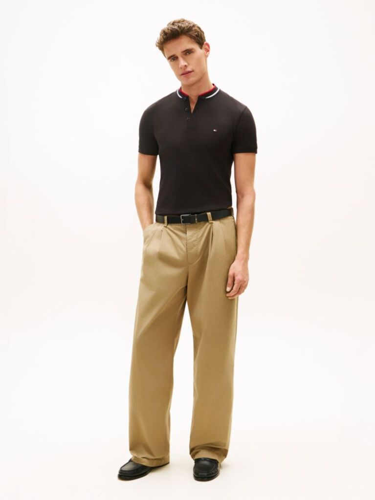 Black Mandarin Collar Slim Polo Shirt  Men