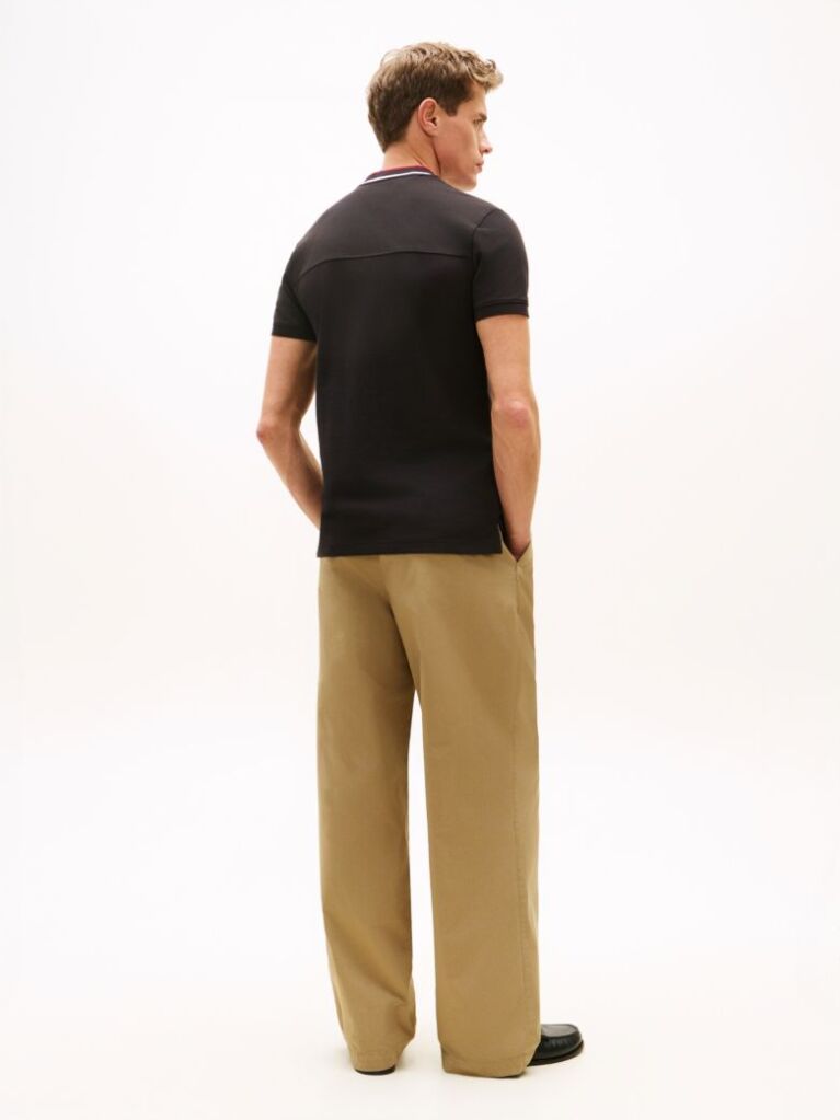 Black Mandarin Collar Slim Polo Shirt  Men
