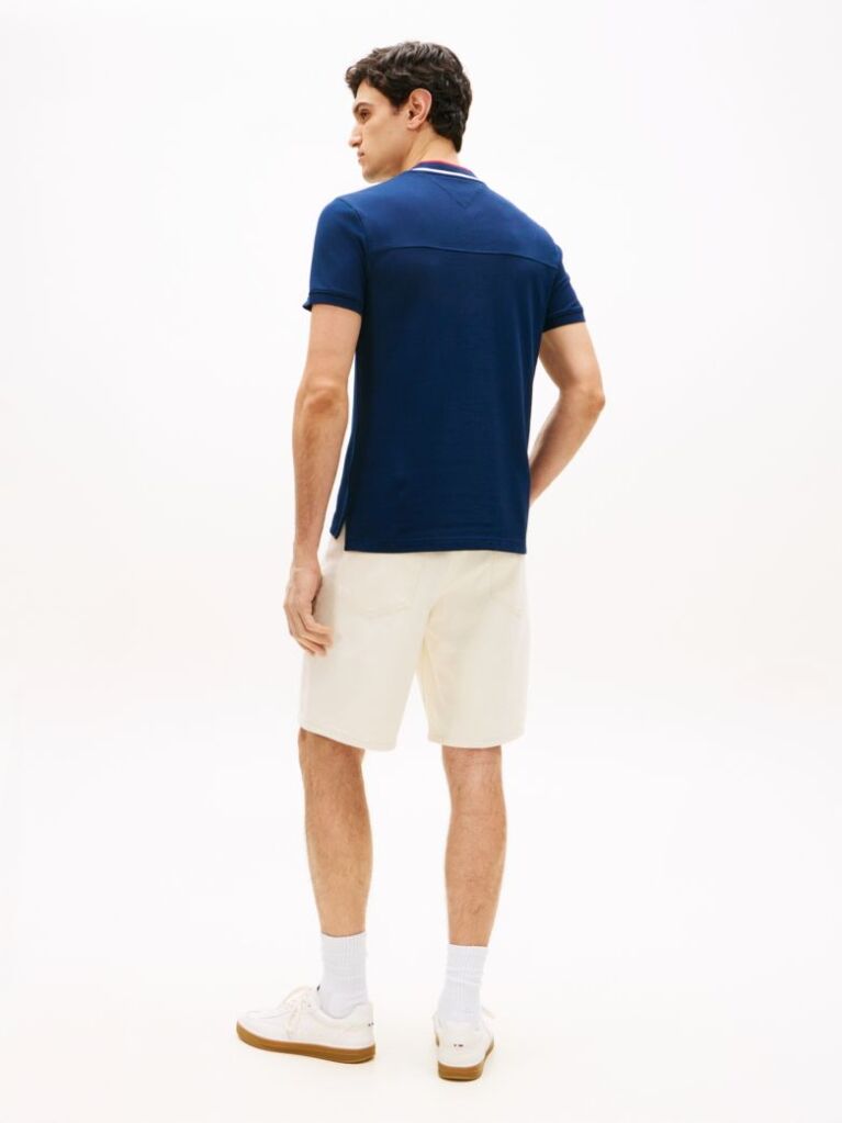 Blue Mandarin Collar Slim Polo Shirt  Men