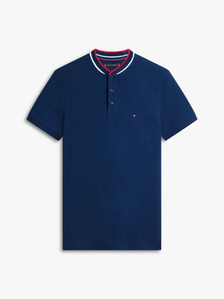 Blue Mandarin Collar Slim Polo Shirt  Men