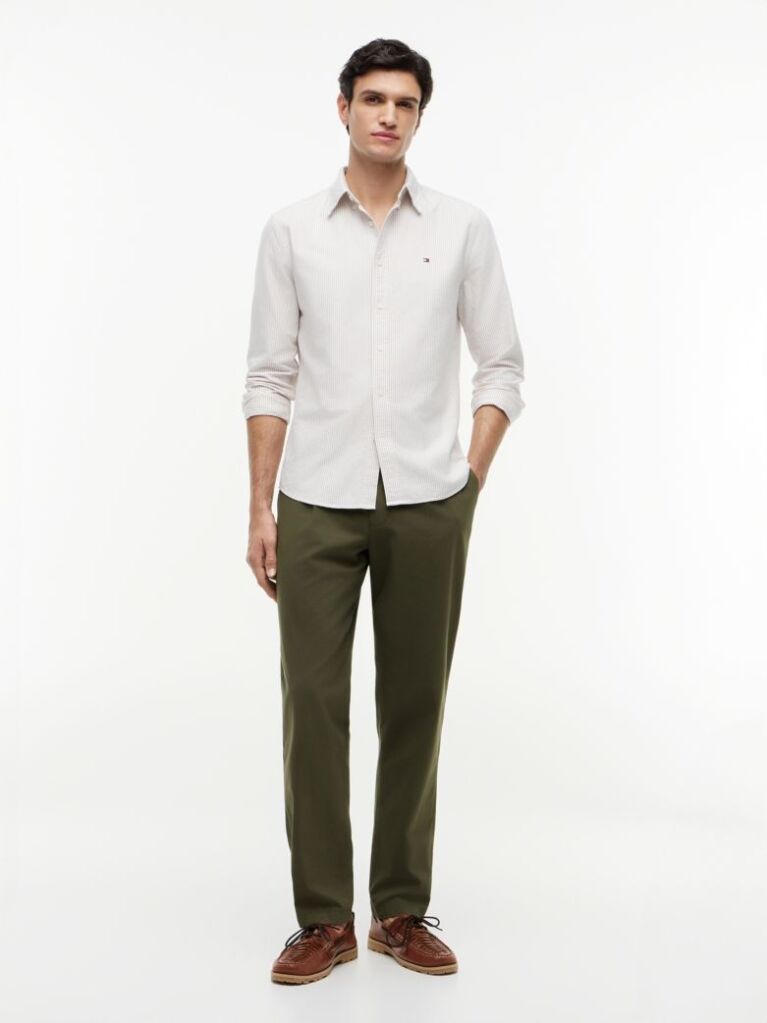 Beige Heritage Stripe Regular Fit Oxford Shirt  Men