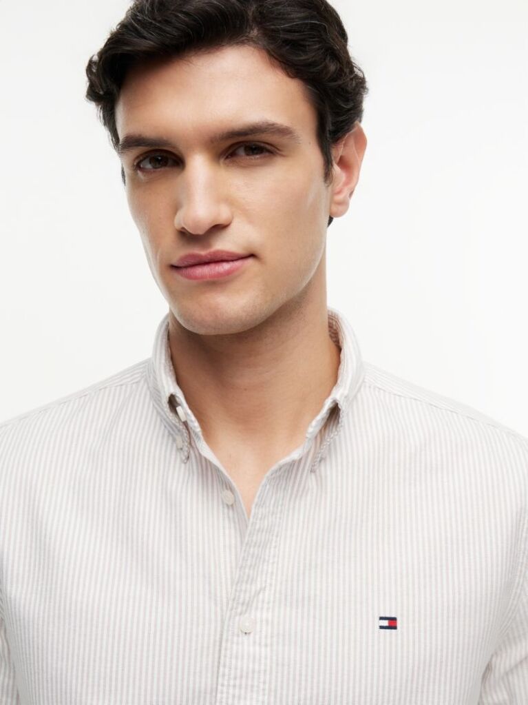 Beige Heritage Stripe Regular Fit Oxford Shirt  Men