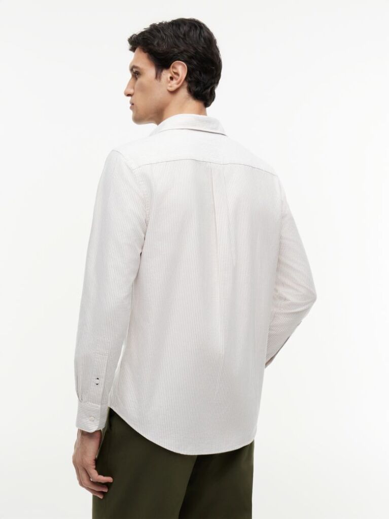 Beige Heritage Stripe Regular Fit Oxford Shirt  Men