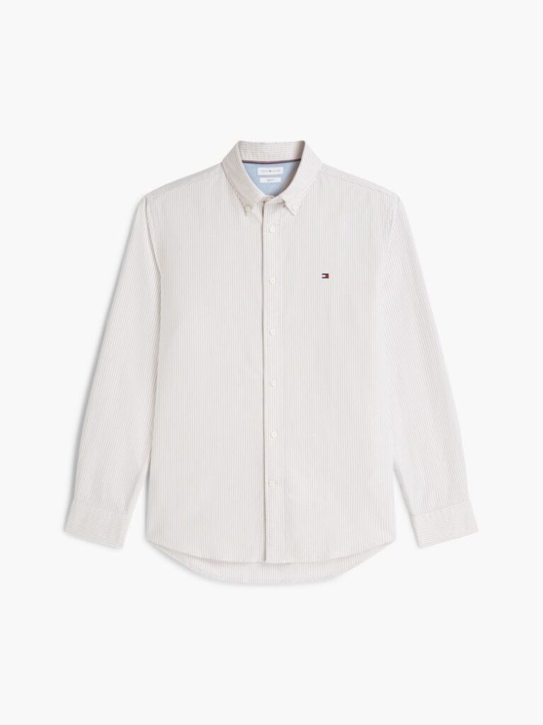 Beige Heritage Stripe Regular Fit Oxford Shirt  Men