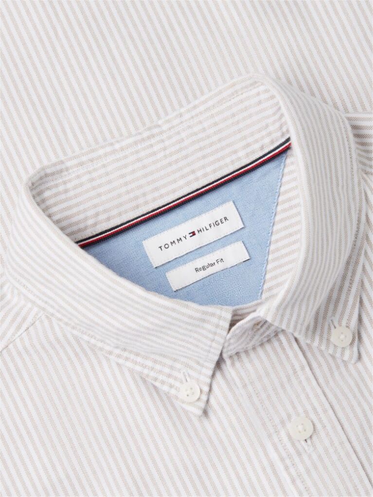 Beige Heritage Stripe Regular Fit Oxford Shirt  Men