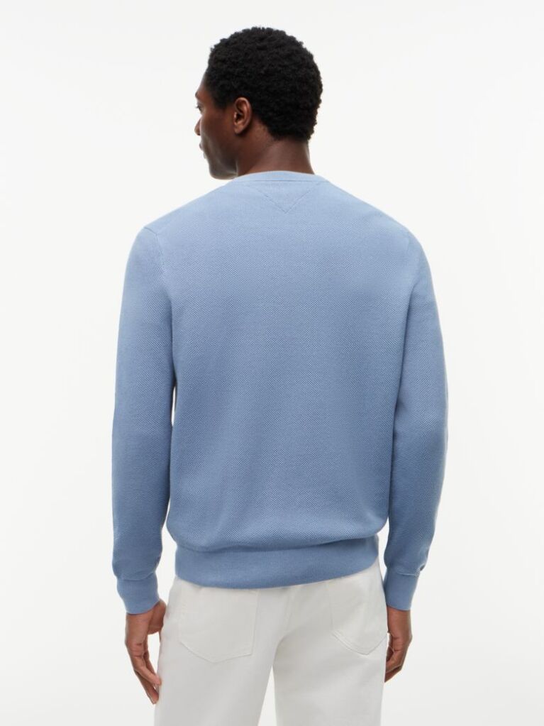 Blue Crew Neck Textured Knit Jumper  Men