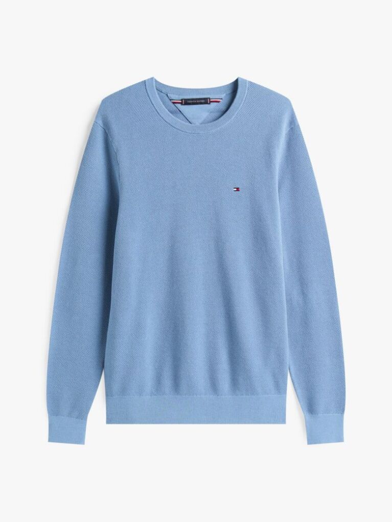 Blue Crew Neck Textured Knit Jumper  Men